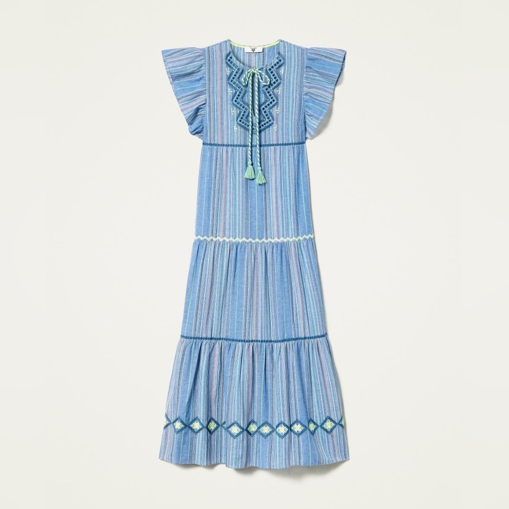 Twinset Milano Long Jacquard Dress with embroidery